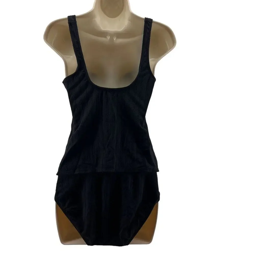 Jantzen Black Textured Tankini 3 PC Set Womens Swim Separates Size 8